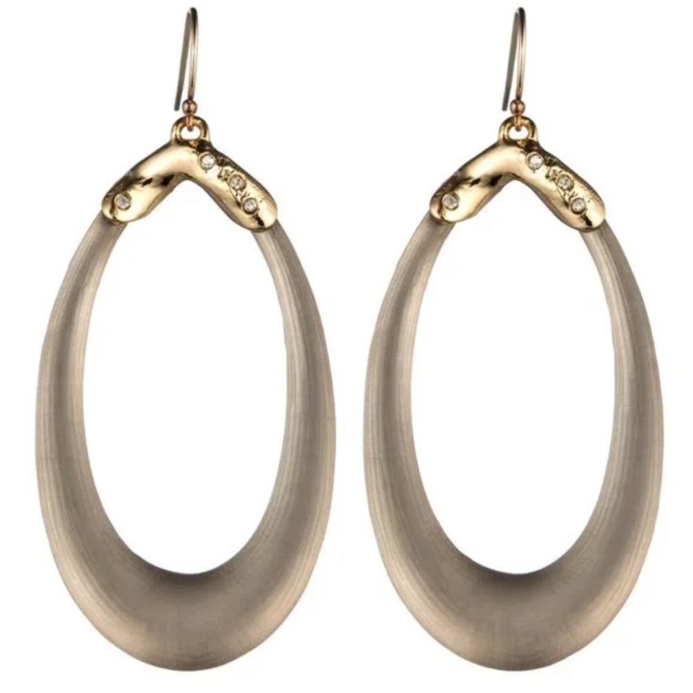 Alexis Bittar Gold and Taupe Oval Drop Earrings